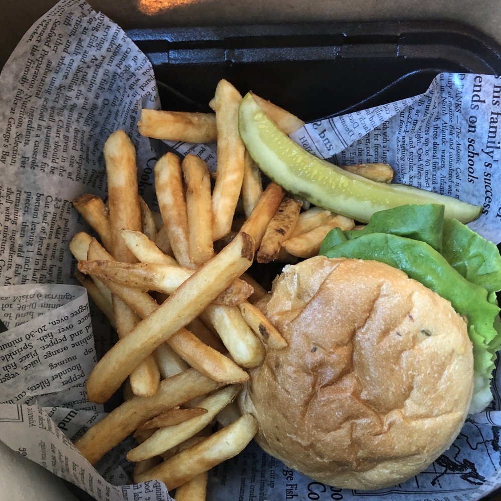 THE  INN -  burger and french fries in a tray - Canadian (New) Near Me - Lion's Head, Ontario