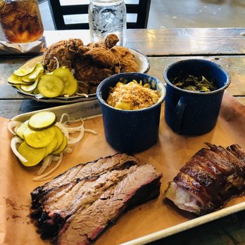 Sweet Cheeks Q - Fried Chicken, Big Cheeks Tray with brisket and pork belly - Southern Near Me - Boston, Massachusetts