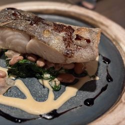 Black Cod w/ lonely mountain cranberry beans, garlic spinach, red miso butter ($43.35)