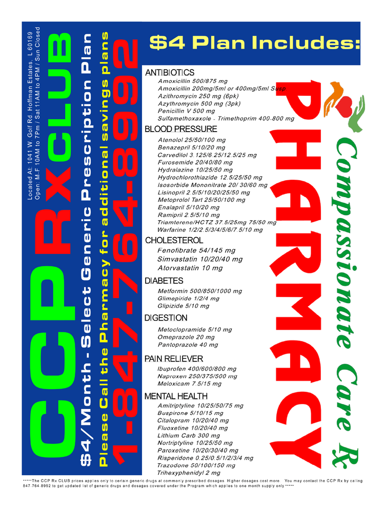 COMPASSIONATE CARE PHARMACY Updated August 2024 1041 West Golf Rd