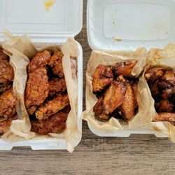 Cyber Wings - Breaded Bone-in Honey Garlic and Thai Sweet Chili and Bone-in Honey Garlic and Mango Habanero. I liked the regular Bone-in better.