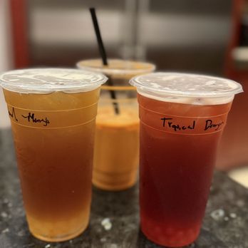Boba House - Just surprise me: Peach mango and a Tropical dragonfruit - Tea Rooms Near Me - Houston, Texas Boba House - Just surprise me: Peach mango and a Tropical dragonfruit - Tea Rooms Near Me - Houston, Texas