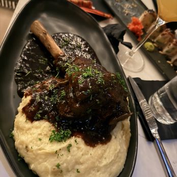 Pangea - Lamb shank with potato purée - New American Near Me - Dallas, Texas