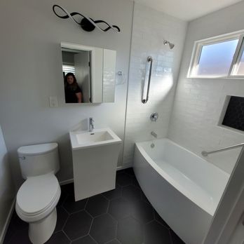 Royal Builders A-Z - Bathtub installed, new toilet, vanity, sink, light, tile wall & flooring - Damage Restoration Near Me - Trabuco canyon , California Royal Builders A-Z - Bathtub installed, new toilet, vanity, sink, light, tile wall & flooring - Damage Restoration Near Me - Trabuco canyon , California