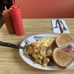 Ham, eggs, homefries, and toast Ham, eggs, homefries, and toast