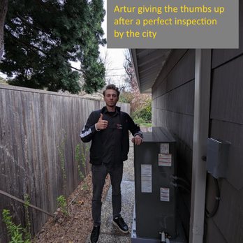 Nur HVAC - Artur giving the thumbs up after a perfect inspection by the city inspector - Heating & Air Conditioning/HVAC Near Me - Mountain View, California Nur HVAC - Artur giving the thumbs up after a perfect inspection by the city inspector - Heating & Air Conditioning/HVAC Near Me - Mountain View, California