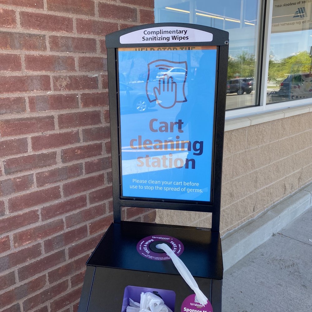 ALDI - a sign for a cleaning station - Grocery Near Me - Crofton, Maryland