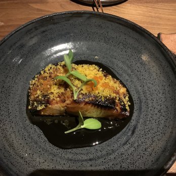Akikos - Black cod with squid ink sauce, dehydrated egg yolk and sunflower sprouts - Sushi Bars Near Me - San Francisco, California Akikos - Black cod with squid ink sauce, dehydrated egg yolk and sunflower sprouts - Sushi Bars Near Me - San Francisco, California