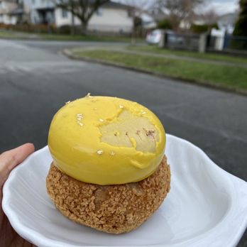 Beta5 Chocolates - Mango milk tea cream puff (got a bit ruined in transport...) - Chocolatiers & Shops Near Me - Vancouver, British Columbia