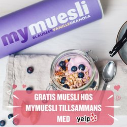 Mymuesli - Checka in med Yelp 3-7 oktober och få en portion muesli helt gratis. Perfekt för frukost, lättare lunch eller mellis.
