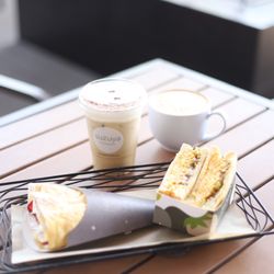Suzuya Patisserie - Zen curry sandwiches. Strawberry Crepe, iced Mocha.