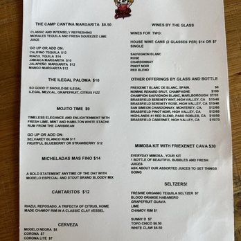 Camp Cantina - Drink menu - Mexican Near Me - Madison, Wisconsin