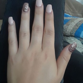 Gel Nail - Full set of nude nails with rose gold accents done by vicky - Nail Salons Near Me - Youngstown, Ohio