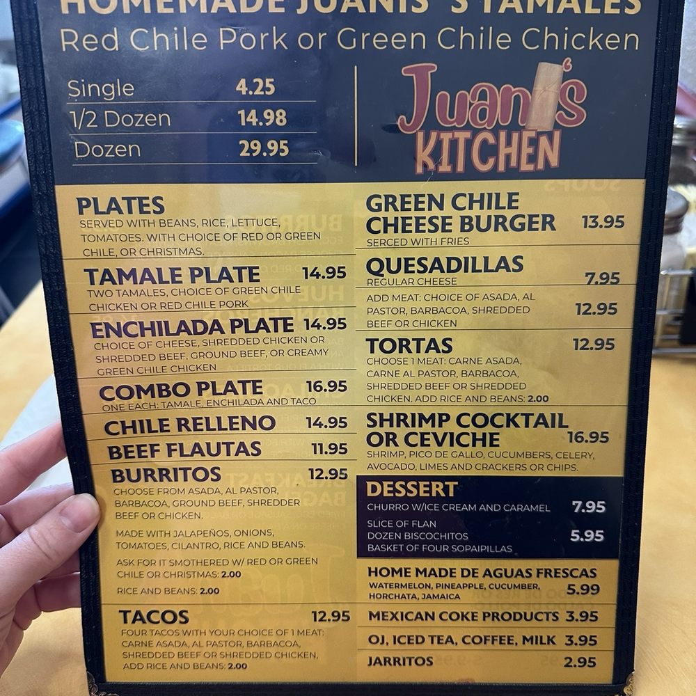 Juani’s Kitchen - Back of menu - Mexican Near Me - Albuquerque, New Mexico