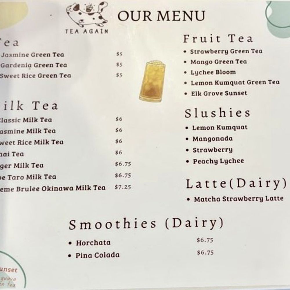 Tea Again - Menu - Bubble Tea Near Me - Elk Grove, California Tea Again - Menu - Bubble Tea Near Me - Elk Grove, California