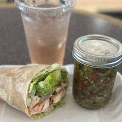 Cafe Alfresco - Buffalo chicken wrap with hot peppers.  Cranberry pear smash iced tea