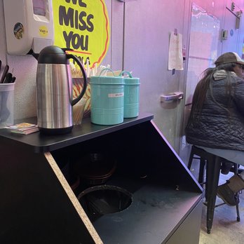 Café Tola - What seating area 2 small tables no place to sit The tables are in between two freezers not a good vibe - Tacos Near Me - Chicago, Illinois