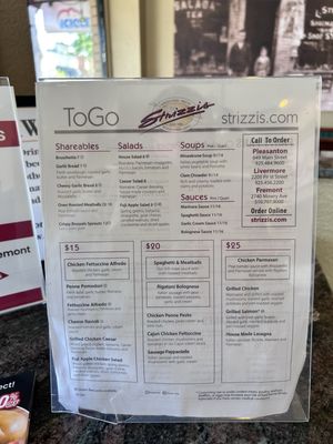 Menu photo 1 Strizzi's Restaurant Pleasanton, CA Menu photo 1 Strizzi's Restaurant Pleasanton, CA