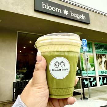 Bloom Bagels - Soft Launch: Banana Pudding Matcha Latte with oat milk - Bagels Near Me - Campbell, California