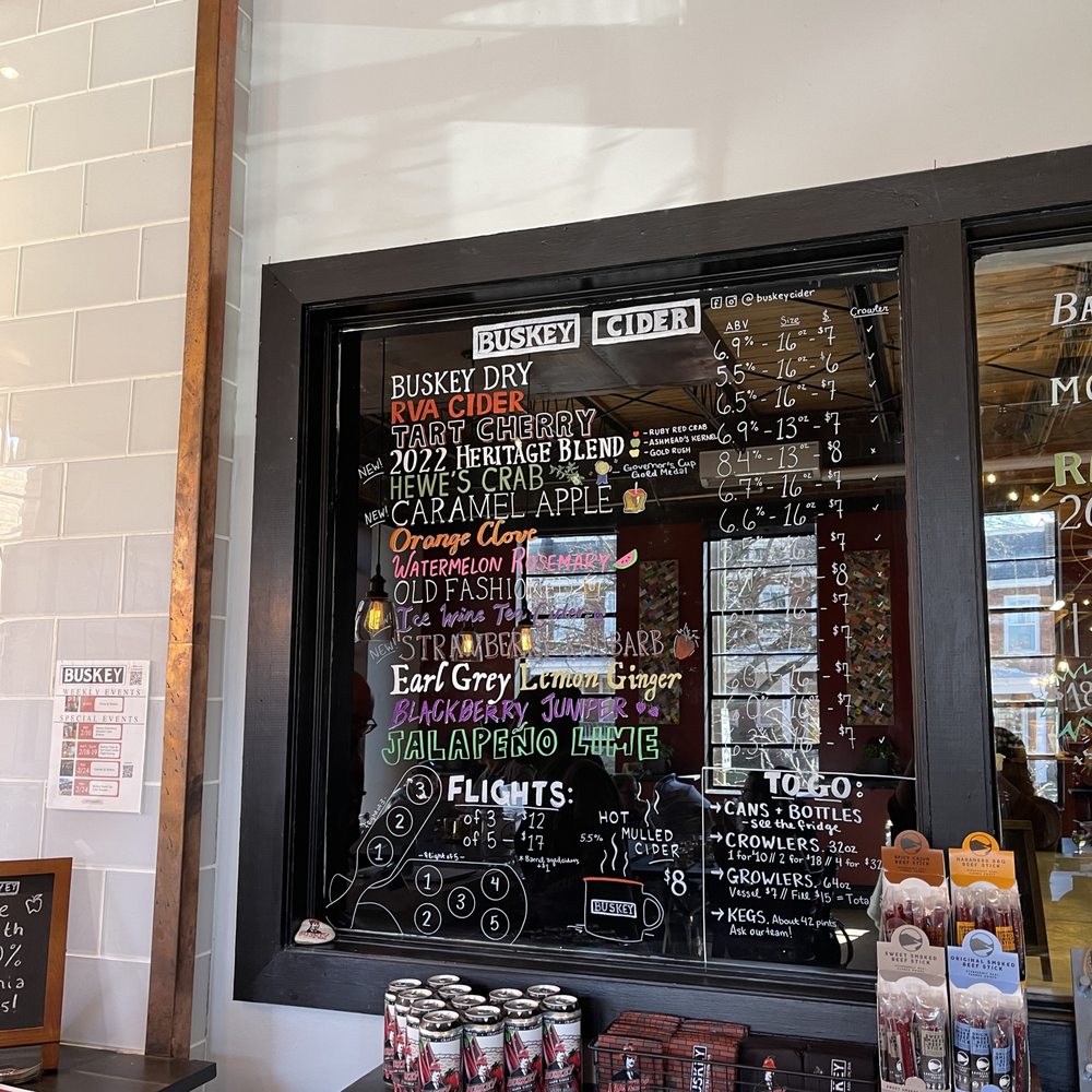 Buskey Cider - a menu on the wall - Wineries Near Me - Richmond, Virginia Buskey Cider - a menu on the wall - Wineries Near Me - Richmond, Virginia