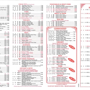 Harvest Moon II - 2014 Official Menu - Chinese Near Me - Worcester, Massachusetts Harvest Moon II - 2014 Official Menu - Chinese Near Me - Worcester, Massachusetts