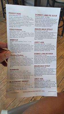 Menu photo 4 Jackass Brewery Williamsport, PA