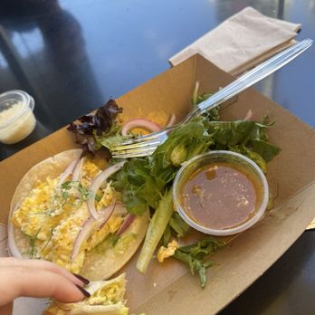 Cow Cafe - Breakfast Tacos w/ Avocado. Salsa was amazing ! - Cafes Near Me - Los Angeles, California