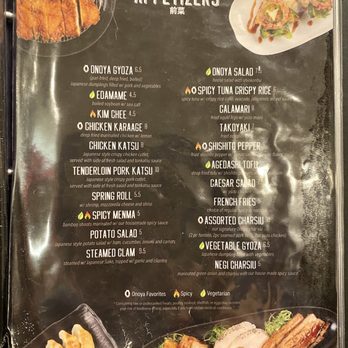 Onoya Ramen - APPETIZERS page of menu on September 4, 2023 - Ramen Near Me - Honolulu, Hawaii Onoya Ramen - APPETIZERS page of menu on September 4, 2023 - Ramen Near Me - Honolulu, Hawaii