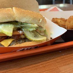 A&W Restaurant - Bacon cheeseburger and cheese curds.