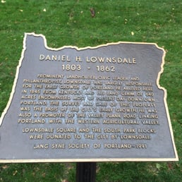 The story of Daniel Lownsdale on a marker in the park. The story of Daniel Lownsdale on a marker in the park.