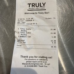Truly Bar - Receipt