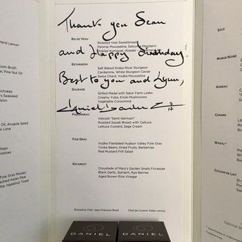 Daniel - The only photo from dinner...menu signed by Chef Daniel Boulud - French Near Me - New York, New York Daniel - The only photo from dinner...menu signed by Chef Daniel Boulud - French Near Me - New York, New York