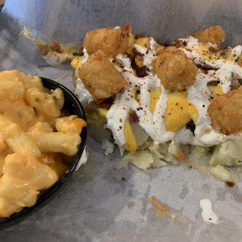 Jimmy Bear's BBQ - Side of Mac with half of the mr potato loaded potato - Barbeque Near Me - Saint Cloud, Florida Jimmy Bear's BBQ - Side of Mac with half of the mr potato loaded potato - Barbeque Near Me - Saint Cloud, Florida