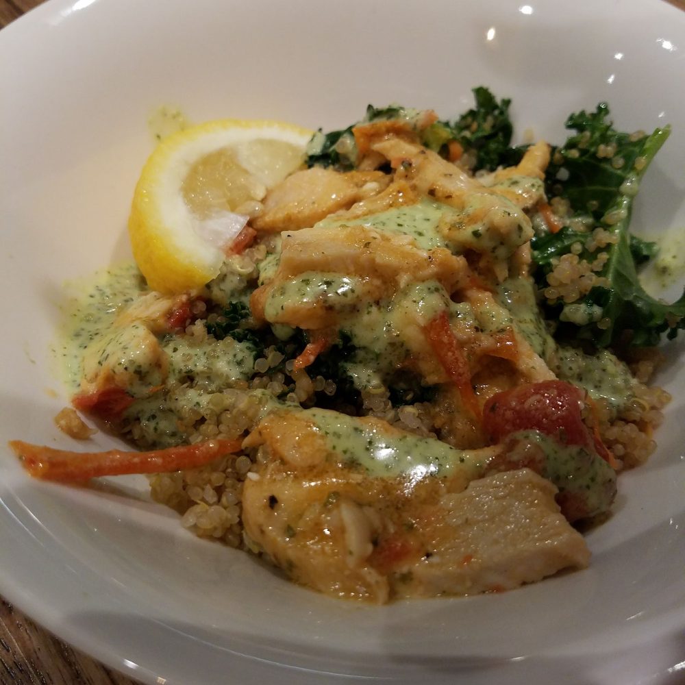 First Watch - Award winning pesto chicken quinoa bowl. Light zesty Dijon taste. - Breakfast & Brunch Near Me - Houston, Texas First Watch - Award winning pesto chicken quinoa bowl. Light zesty Dijon taste. - Breakfast & Brunch Near Me - Houston, Texas