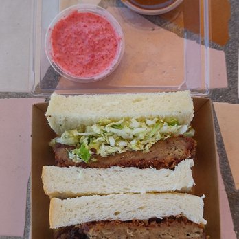Kumo - Menchi Katsu with pickled red ginger sauce and original katsu sauce - Sandwiches Near Me - San Diego, California Kumo - Menchi Katsu with pickled red ginger sauce and original katsu sauce - Sandwiches Near Me - San Diego, California