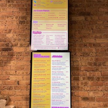 Drip - Dessert Lounge - Menu - Digital menu boards at Drip Dessert Lounge in Chicago show customizable desserts, ice cream flavors, toppings, dips, milkshakes, and cakes. - Desserts Near Me - Chicago, Illinois