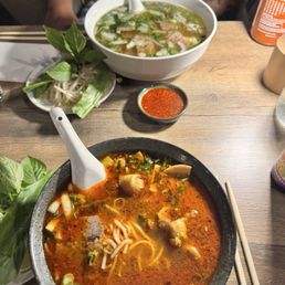 Bun Bo Hue Spicy Beef & Oxtail Noodle Soup and Brisket Pho