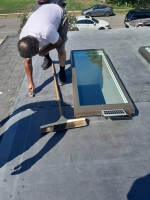 new supreme skylights and epdm rubber flatroof - this flatroof and skylights were leaking badly until we installed new supreme skylights and epdm rubber flatroof