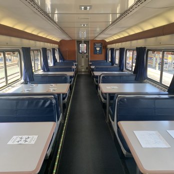 Amtrak - Dining car with social distancing because...COVID-19. - Train Stations Near Me - Emeryville, California
