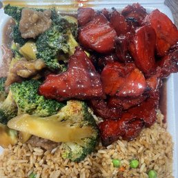 Fried rice, Beef broccoli, BBQ pork Fried rice, Beef broccoli, BBQ pork