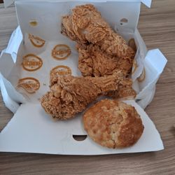 Church's Texas Chicken - Church's three piece meal of fried chicken with biscuit. The chicken was well prepared with a flakey coating and it was not greasy.