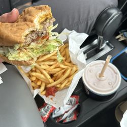 Smitty's In & Out - Burger with gf bun, large fry and 16 oz milkshake