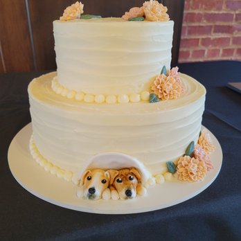 Piece O' Cake -  three tiered cake with dogs on top - Gluten-Free Near Me - Hagerstown, Maryland
