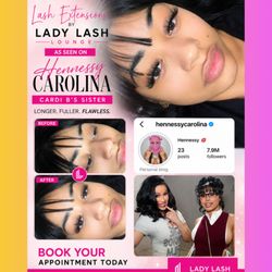 Lady Lash Lounge - Celebrity lashes by Lady Lash Lounge 
Custom wispy volume for Hennessy Carolina 
669-213-6465