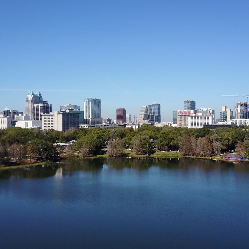 Downtown Orlando Florida over Lake Cherokee.