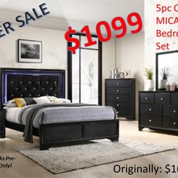 Hau Furniture - 5pc Queen Micah Bedroom Sale! Only $1099 (Headboard Lights Up)