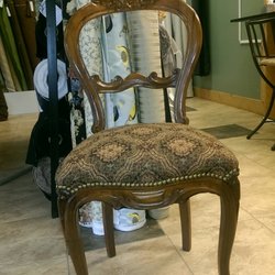 Fabrics and More - Beautiful Italian chair recover with tapestry fabric trim with French antique nails