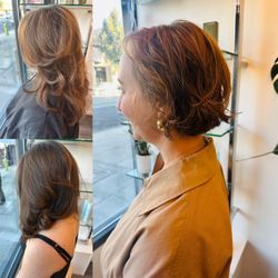 Studio Eden and Company - Women's haircuts, Blond Highlights and Chocolates Balayage brunette Hair color and Short Haircuts.