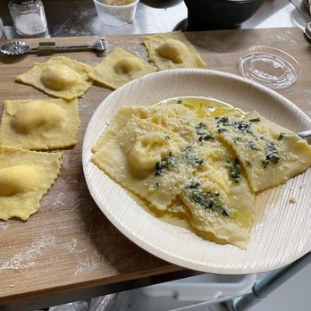 The Cook's Studio - Final product! Four cheese ravioli in a brown butter/sage sauce. - Do-It-Yourself Food Near Me - Amityville, New York