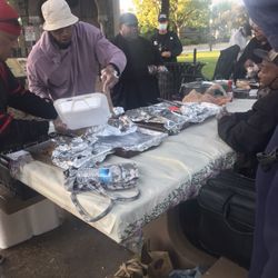 Gardena Moose Lodge 2062 - Homeless meal served on the streets and park